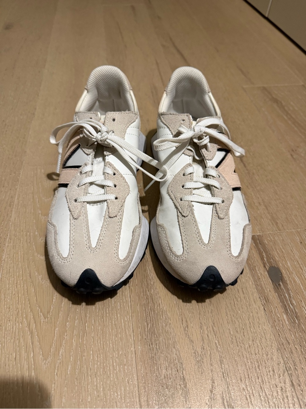 New Balance 327 Neutral Beige, Pink, & White Lace-Up Sneakers